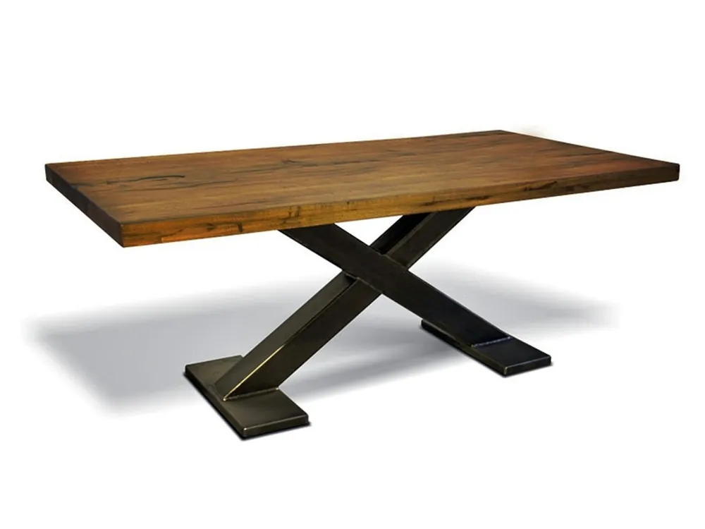 Markenprodukt Casa Padrino Luxus Massivholz Esstisch mit Metallgestell - Eiche - 200 cm x 100 cm x H78 cm- Schwere Ausführung