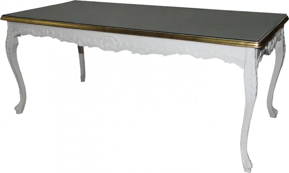 Casa Padrino Barock Esstisch leicht Cremebarben/Gold 200 cm x 90 cm- Esszimmer Tisch - Antik Stil Möbel - Limited Edition Weltweiter Versand
