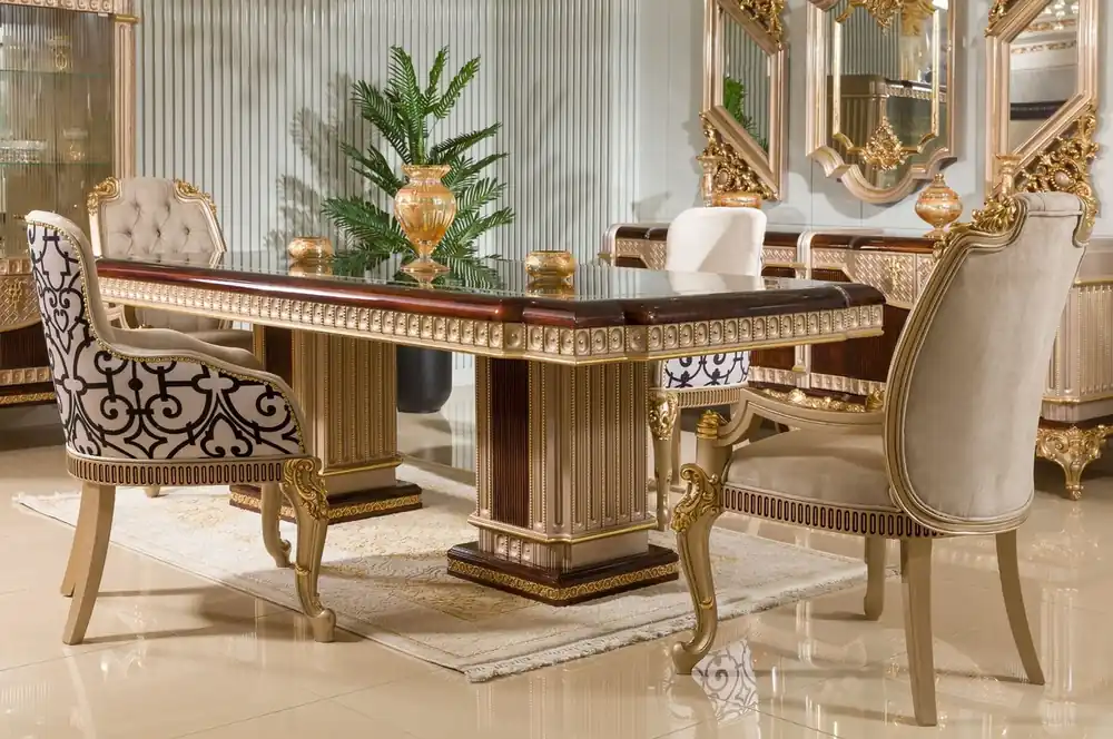 Casa Padrino Luxus Barock Esszimmer Möbel Set Dunkelbraun / Grau / Gold Preisreduziert