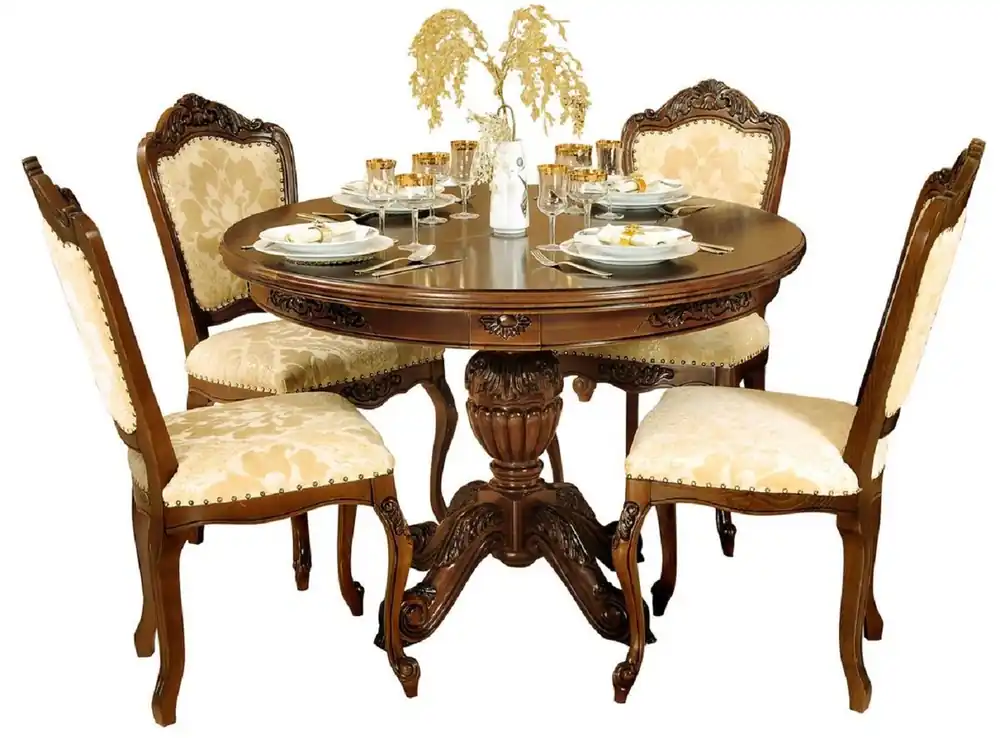 Casa Padrino Luxus Barock Esszimmer Set Creme / Dunkelbraun - 1 Ausziehbarer Barock Esstisch & 4 Barock Esszimmerstühle - Barock Esszimmer Möbel - Luxus Möbel im Barockstil - Edel & Prunkvoll Solange Der Vorrat Reicht
