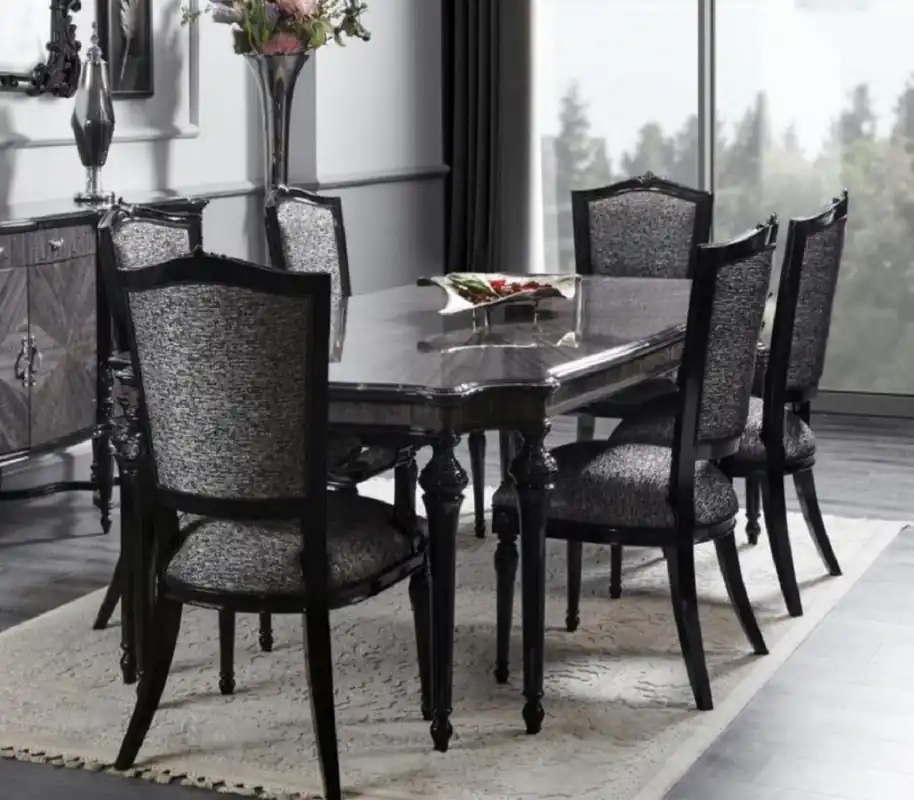 Mega-Angebot Casa Padrino Luxus Barock Esszimmer Set Grau / Schwarz - 1 Barock Esstisch & 8 Barock Esszimmerstühle - Luxus Esszimmer Möbel im Barockstil - Barock Möbel - Edel & Prunkvoll