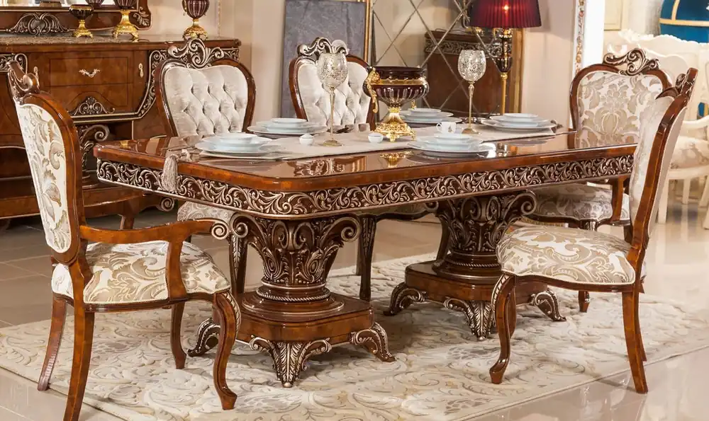 Casa Padrino Luxus Barock Esszimmer Set Braun / Gold / Bronze - 1 Barock Esstisch & 6 Barock Esszimmerstühle - Barock Esszimmer Möbel - Luxus Möbel im Barockstil - Edel & Prunkvoll Aktuell