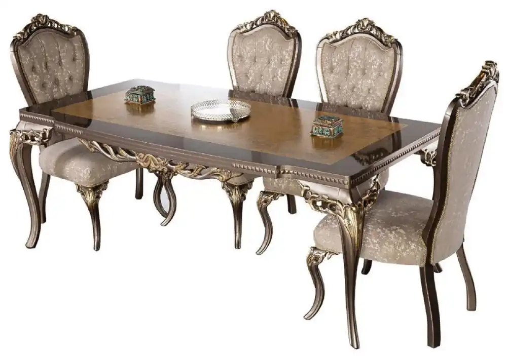 Heute Kaufen Casa Padrino Luxus Barock Esszimmer Set Braun / Grau / Dunkelgrau / Gold - 1 Barock Esstisch & 6 Barock Esszimmerstühle - Esszimmer Möbel im Barockstil - Edel & Prunkvoll