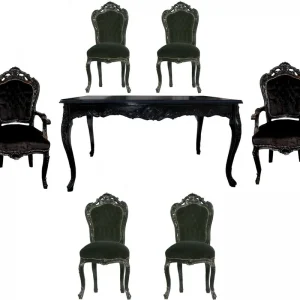 Ab Werk Casa Padrino Barock Esszimmer Set Schwarz/Schwarz - Esstisch + 6 Stühle