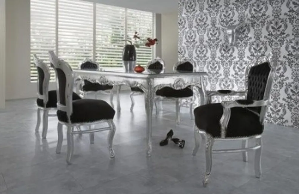 Casa Padrino Barock Esszimmer Set Schwarz/Silber/Silber - Esstisch + 6 Stühle Top-Seller