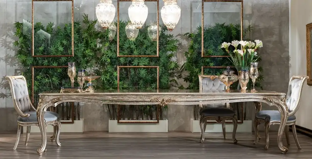 Gleich Bestellen Casa Padrino Luxus Barock Esszimmer Set Hellblau / Silber / Gold - 1 Barock Esstisch & 8 Barock Esszimmerstühle - Prunkvolle Esszimmer Möbel im Barockstil