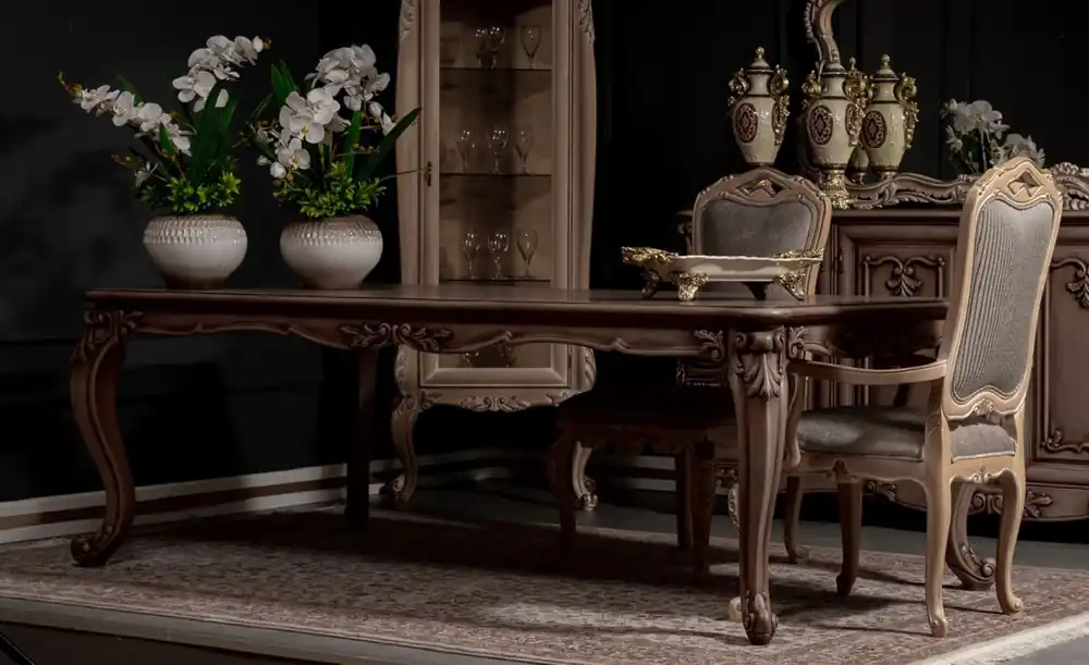 Casa Padrino Luxus Barock Esszimmer Set Braun / Grau / Naturfarben - 1 Barock Esstisch & 8 Barock Esszimmerstühle - Prunkvolle Esszimmer Möbel im Barockstil Preisreduziert