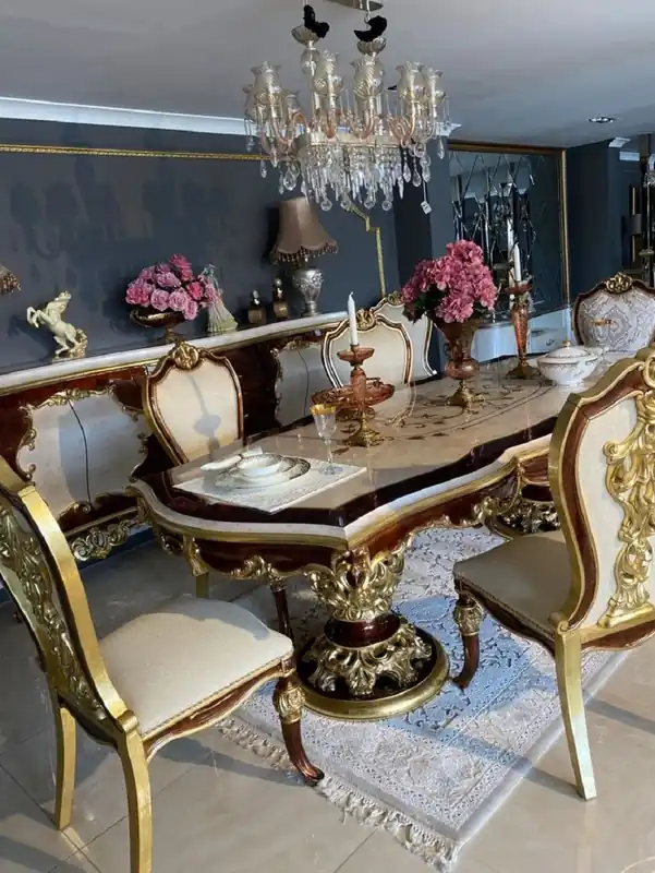 Casa Padrino Luxus Barock Esszimmer Set - 1 Esstisch & 8 Esszimmerstühle - Handgefertigte Esszimmer Möbel im Barockstil - Edel & Prunkvoll Jetzt Bestellen