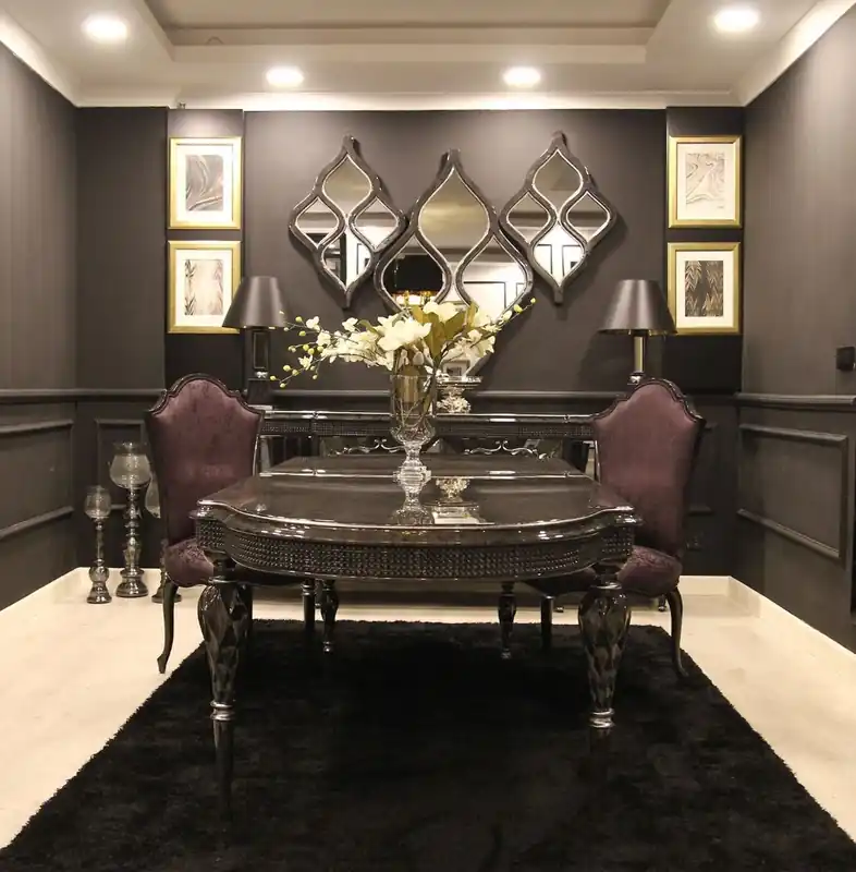 Casa Padrino Luxus Barock Esszimmer Set Lila / Grau / Schwarz / Silber - 1 Esstisch & 6 Esszimmerstühle - Esszimmer Möbel im Barockstil - Edle Barock Möbel Kostenfreie Lieferung