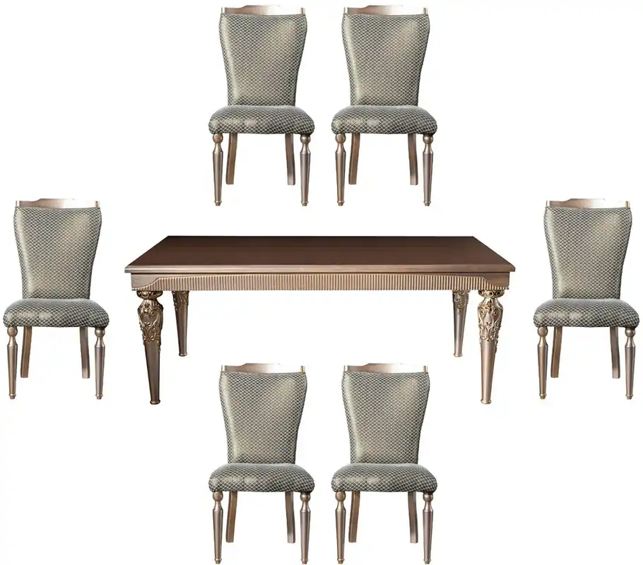 Ausverkauf Casa Padrino Luxus Barock Esszimmer Set Grün / Silber / Kupfer / Gold - 1 Esstisch & 6 Esszimmerstühle - Barock Esszimmer Möbel - Edel & Prunkvoll