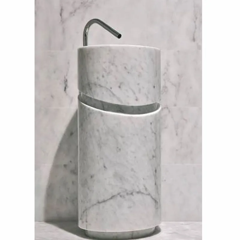 Premium Casa Padrino Luxus Marmor Waschbecken Weiß H. 90 cm - Freistehendes Waschbecken