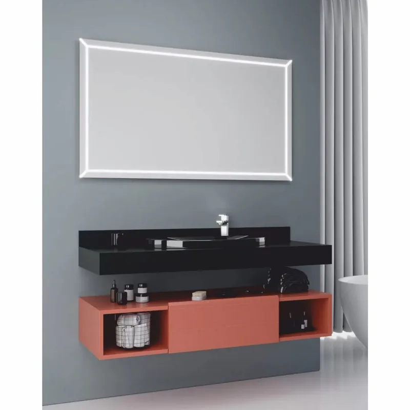 Exklusiv Casa Padrino Luxus Badezimmer Set Matt Schwarz / Matt Rosa 120 cm - Badezimmer Möbel