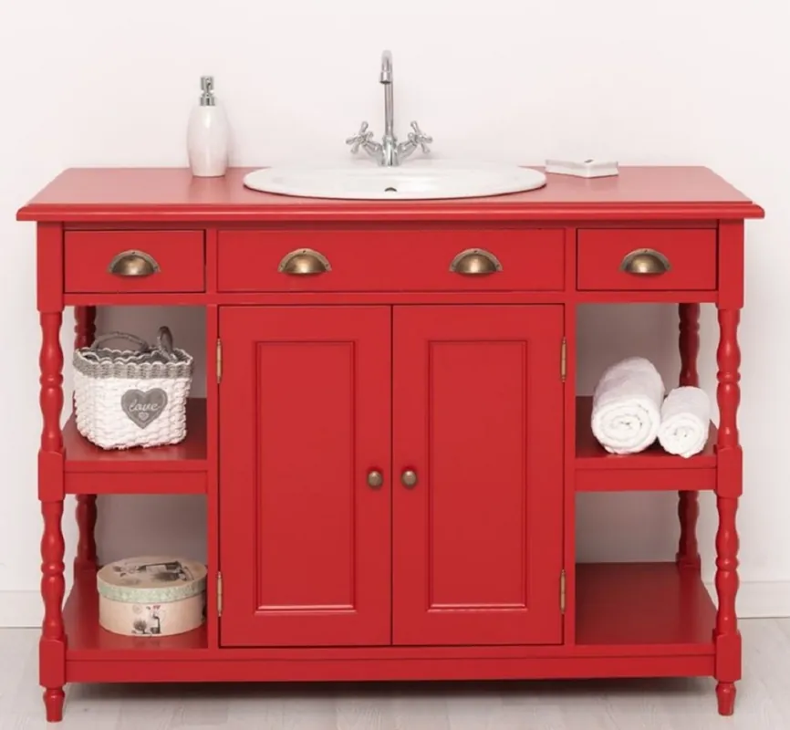 Sale Casa Padrino Landhausstil Massivholz Waschtisch Rot 128 cm - Landhausstil Badezimmer Möbel