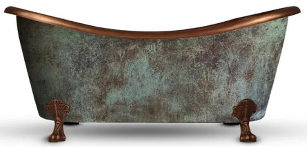 Casa Padrino Luxus Jugendstil Kupfer Badewanne Antik Mintgrün / Kupfer 170 x 72 x H. 71 cm - Freistehende Retro Badewanne - Rustikale Kupfer Badezimmer Möbel Limited Edition