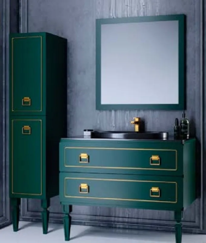 Casa Padrino Luxus Barock Badezimmer Set Grün / Schwarz / Gold - 1 Barock Waschtisch mit ovalem Keramik Waschbecken & 1 Barock LED Wandspiegel & 1 Barock Regalschrank - Barock Badezimmer Möbel Gratis Versand