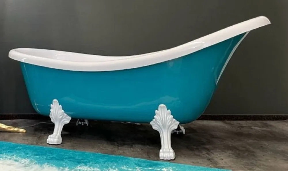 Casa Padrino Luxus Jugendstil Badewanne Türkis / Weiß 174 x 83 x H. 81 cm - Freistehende Retro Badewanne mit Löwenfüßen - Retro Badezimmer Möbel Top-Qualität