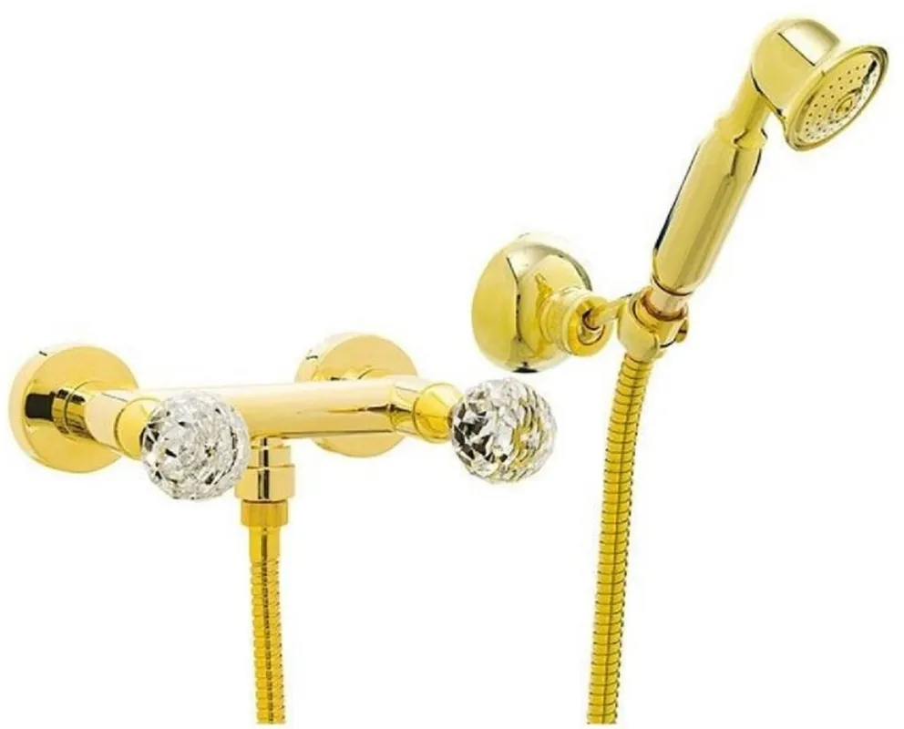 Günstig Casa Padrino Luxus Duscharmaturen Set Gold - Aufputz Brauseset mit Swarovski Kristallglas - Luxus Bad Zubehör - Made in Italy