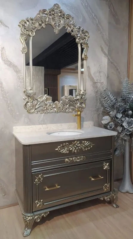 Beliebt Casa Padrino Barock Badezimmer Set Silber / Weiß - 1 Waschtisch mit Marmorplatte und Keramik Waschbecken & 1 Wandspiegel - Prunkvolle Barock Badezimmer Möbel