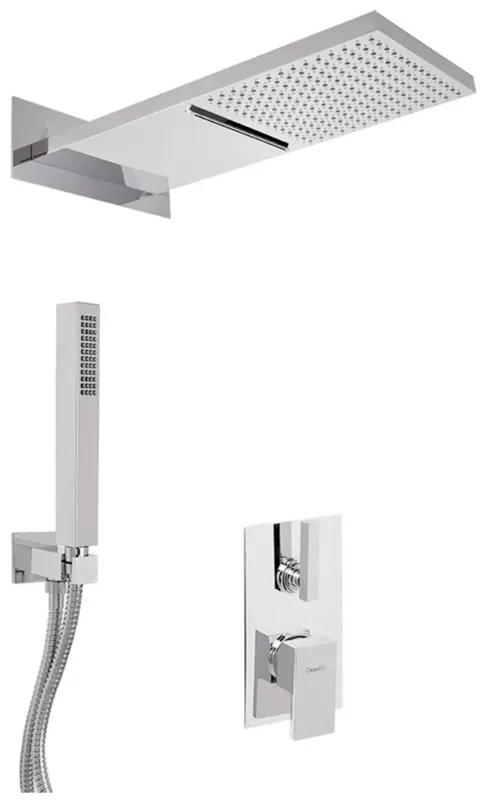Luxus Duschgarnitur UP-Einhebel-Brausemischer Unterputz-Brauseset Kopfbrause mit Wasserfallstrahl / Regenstrahl Silber - Luxus Badezimmer Duschset Kracherpreis