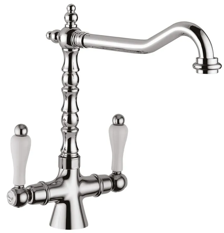 Im Trend Jugendstil Retro Waschtischarmatur mit Schwenkauslauf Silber / Weiß H. 30,5 cm - Waschbeckenarmatur Made in Italy