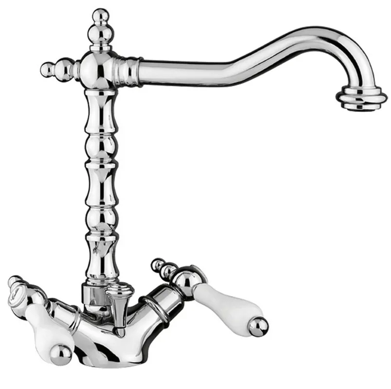Heißes Angebot Jugendstil Retro Waschtisch-Einlochbatterie Silber / Weiß H. 26,5 cm - Waschbecken Armatur Made in Italy