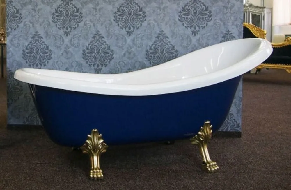 Expressversand Casa Padrino Luxus Jugendstil Badewanne Weiß / Saphirblau / Gold 174 x 83 x H. 81 cm - Freistehende Retro Badewanne mit Löwenfüßen - Retro Badezimmer Möbel