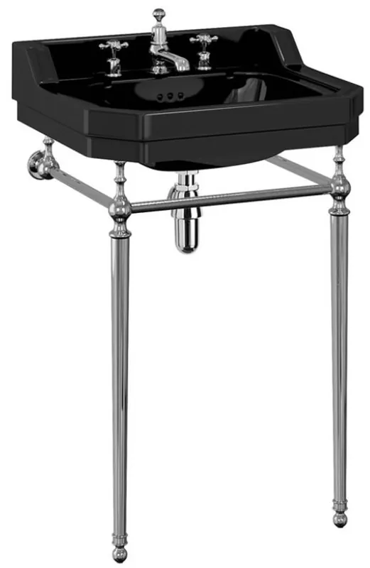 Top-Preis Casa Padrino Luxus Jugendstil Waschtisch Schwarz / Silber 56 x 47 x H. 90 cm - Porzellan 3-Loch Stand Waschbecken mit Untergestell - Badezimmer Möbel