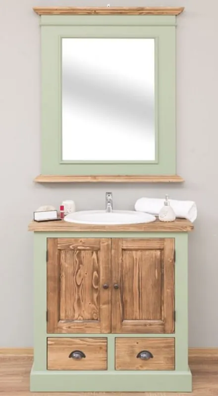 Neue Ware Casa Padrino Landhausstil Badezimmer Set Hellgrün / Braun - 1 Waschtisch & 1 Wandspiegel - Massivholz Badezimmer Möbel im Landhausstil