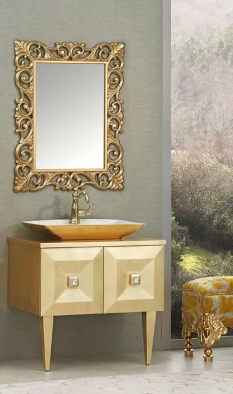 Casa Padrino Luxus Barock Badezimmer Set Gold - Waschtisch mit Waschbecken und Wandspiegel - Barock Badezimmermöbel - Edel & Prunkvoll Solange Der Vorrat Reicht