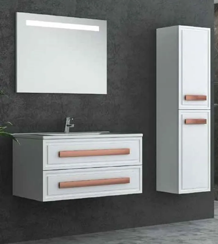 Heißes Angebot Casa Padrino Luxus Badezimmer Set Weiß / Bronze - 1 Waschtisch und 1 Waschbecken und 1 LED Wandspiegel und 1 Hängeschrank - Luxus Badezimmermöbel