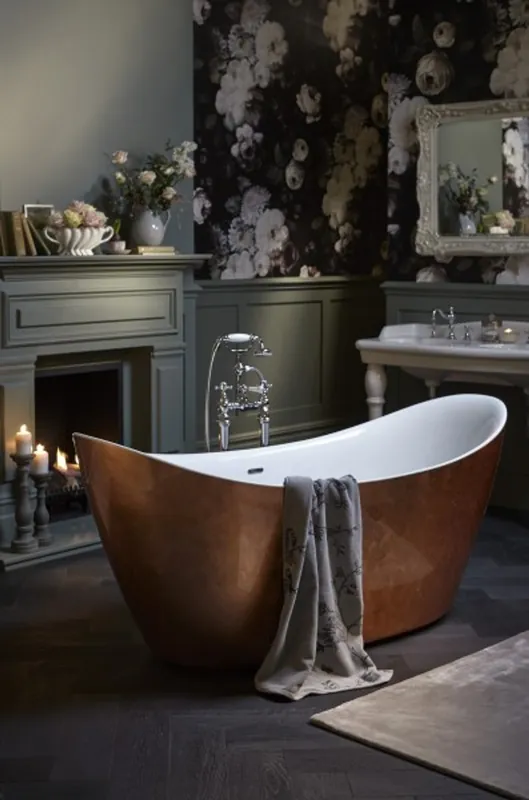 Casa Padrino Art Deco Badewanne freistehend Kupfereffekt Modell He-Hyl 1730mm - Freistehende Retro Antik Jugendstil Badewanne Echt