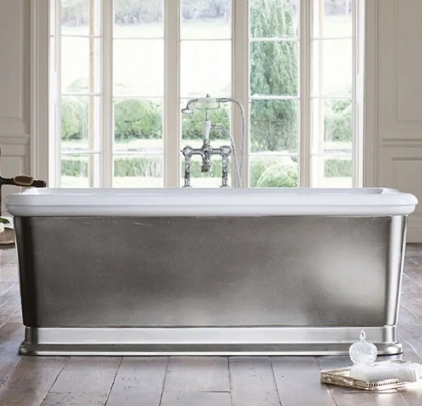 Casa Padrino Badewanne freistehend rechteckig 1800mm BLon Silber - Freistehende Retro Antik Badewanne Nur Für Kurze Zeit