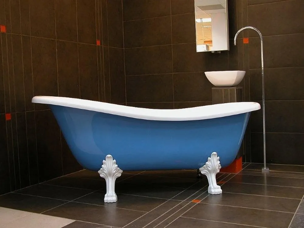 Zertifiziert Freistehende Luxus Badewanne Jugendstil Roma Hellblau/Weiß/Weiß 1470mm - Barock Antik Stil Badezimmer