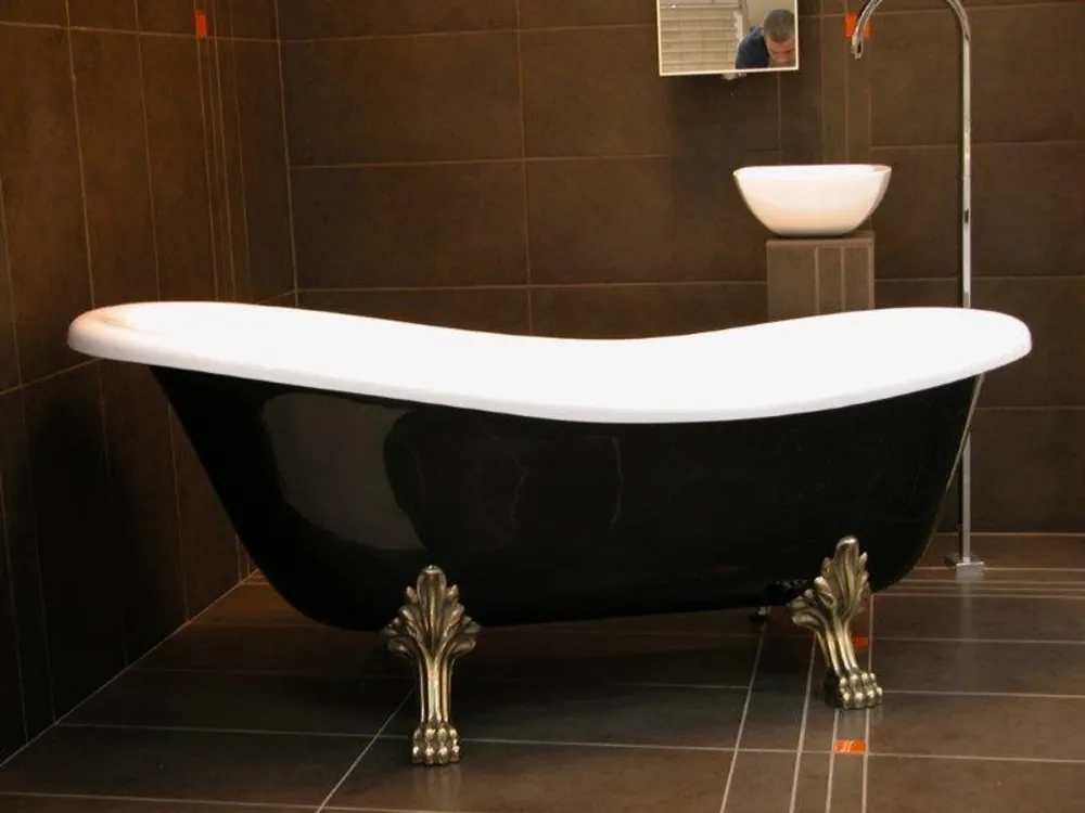 Schneller Versand Freistehende Luxus Badewanne Jugendstil Roma Schwarz/Weiß/Altgold 1470mm - Barock Antik Badezimmer