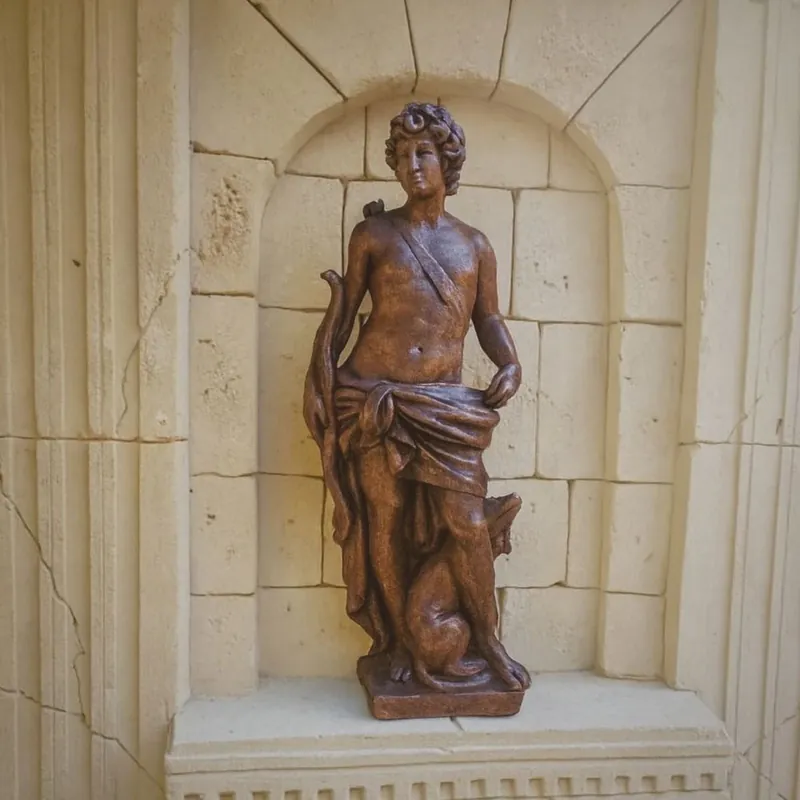 Direktkauf Casa Padrino Jugendstil Garten Deko Skulptur Mann mit Bogen und Hund Braun H. 142 cm