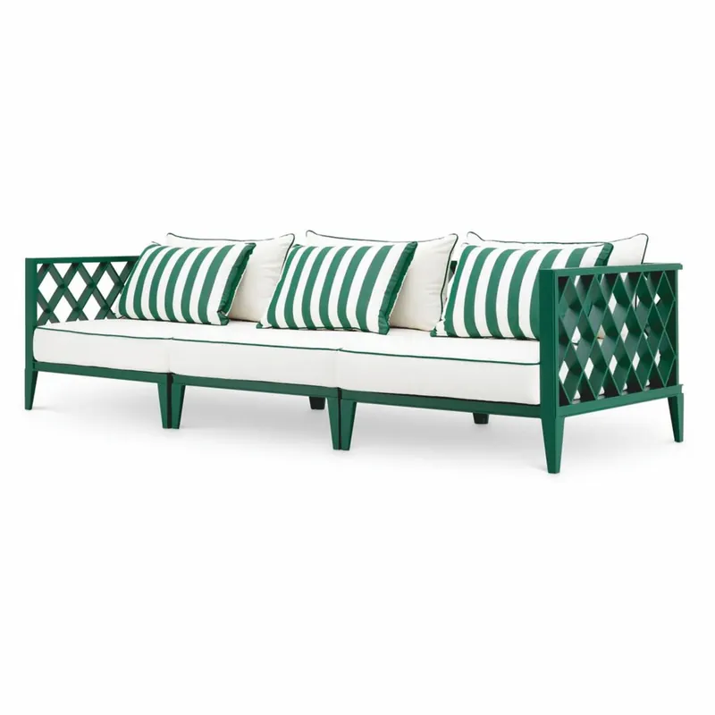 Casa Padrino Luxus Garten Sofa Grün / Weiß 275,5 cm - Outdoor Garten Möbel Sonderangebot
