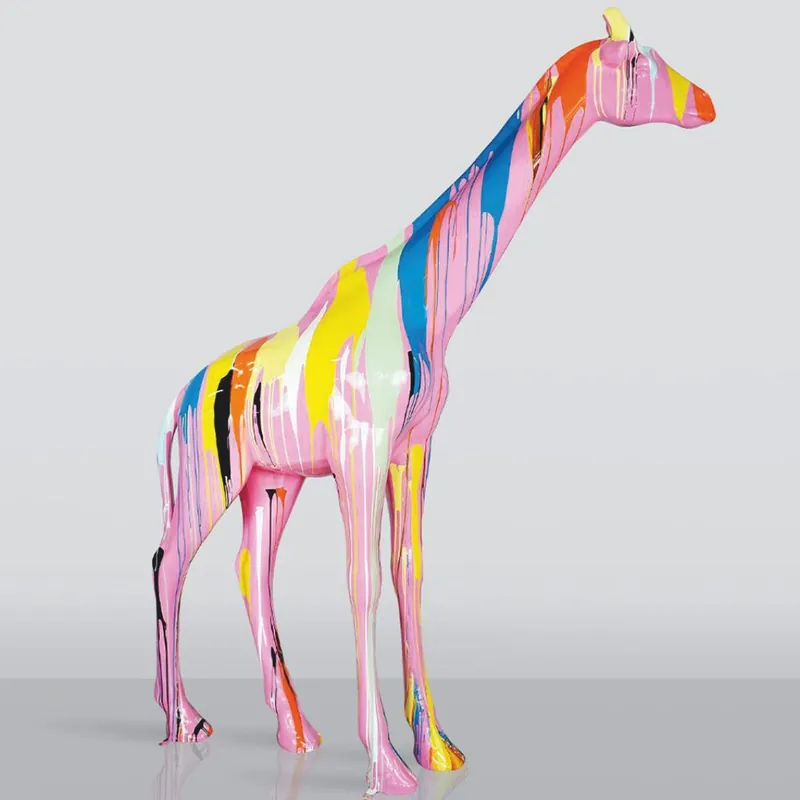 Zertifiziert Casa Padrino XXL Deko Skulptur Giraffe Rosa / Bunt H. 320 cm - Riesige Garten Deko Figur