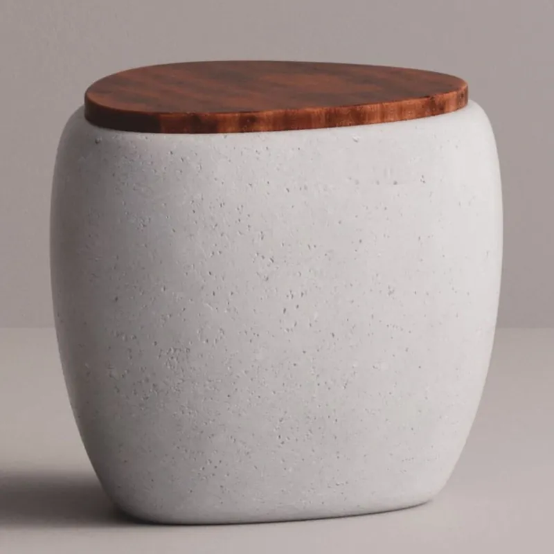 Casa Padrino Luxus Hocker Weiß / Dunkelbraun 55 x 48 x H. 47 cm - Beton Möbel Sale