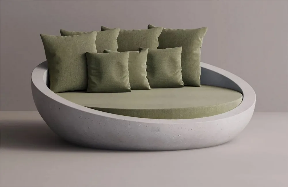 Hochwertig Casa Padrino Luxus Beton Liegeinsel Grün / Weiß Ø 180 cm - Garten & Hotel Möbel