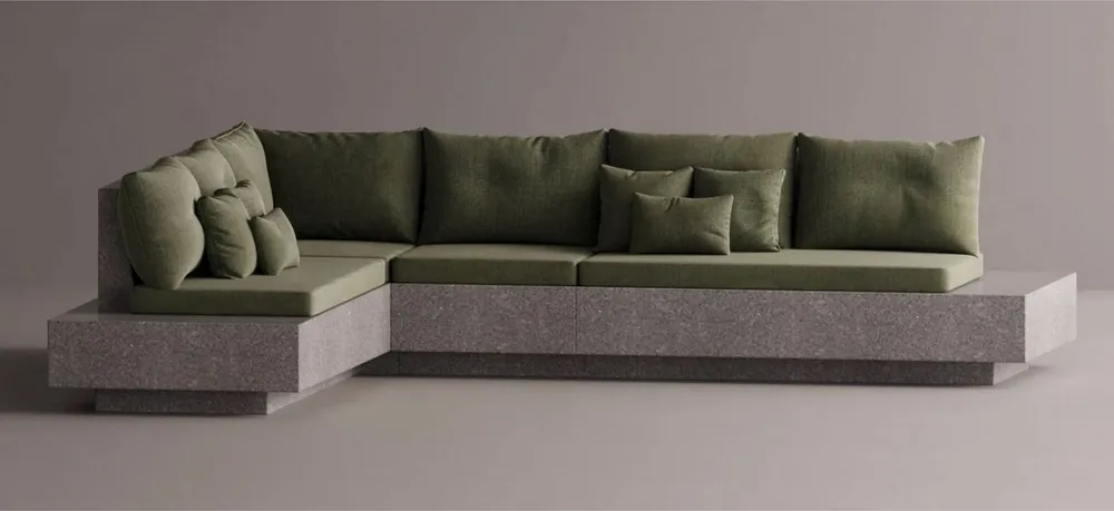 Casa Padrino Luxus Ecksofa Grün / Grau 325 x 265 cm - Modulares Wetterfestes Beton Sofa Top-Qualität