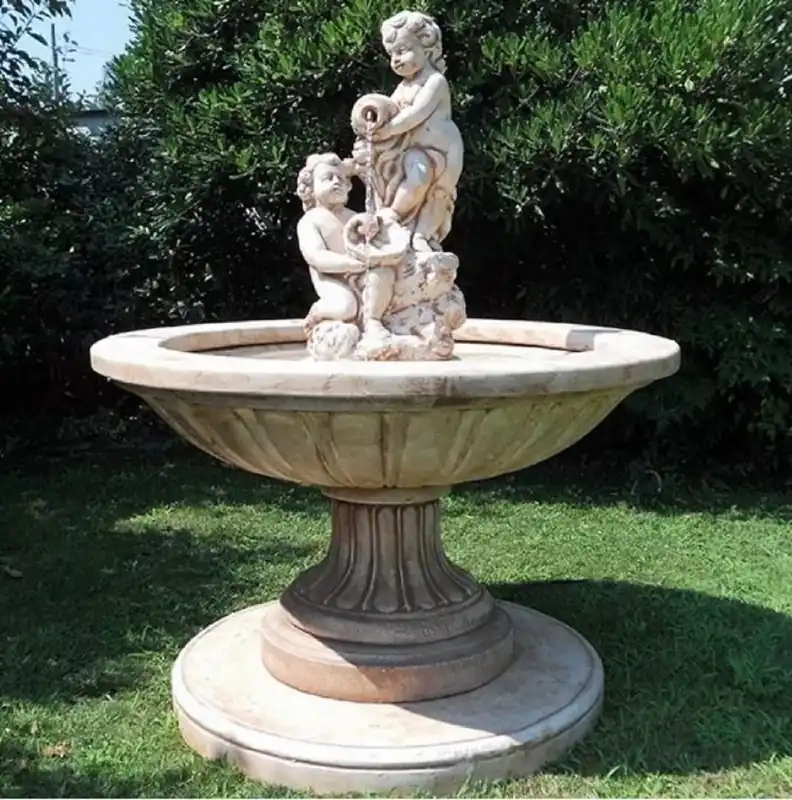 Casa Padrino Barock Springbrunnen Beige Ø 130 x H. 160 cm - Runder Gartenbrunnen - Made in Italy Handgefertigt