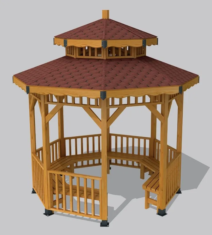 Sonderaktion Casa Padrino Pavillon mit Sitzbänken Naturfarben / Braun 300 x 300 x H. 375 cm - Garten & Park Möbel