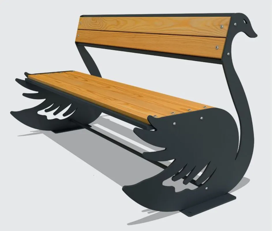 Casa Padrino Parkbank - Stadtbank Schwan Naturfarben / Schwarz 159 cm - Outdoor & Park Möbel Abverkauf