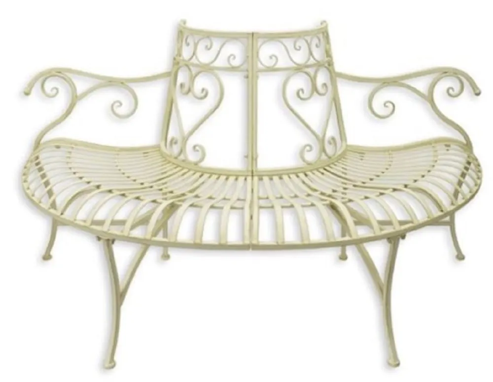 Casa Padrino Jugendstil Baumbank Weiß 146 x 75,5 x H. 81,7 cm - Halbrunde Metall Gartenbank Geld-Zurück-Garantie