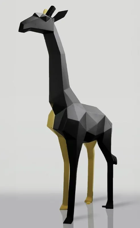 Casa Padrino XXL Deko Skulptur Giraffe Schwarz / Gold H. 200 cm - Abstrakte Garten Deko Figur Garantierte Lieferung