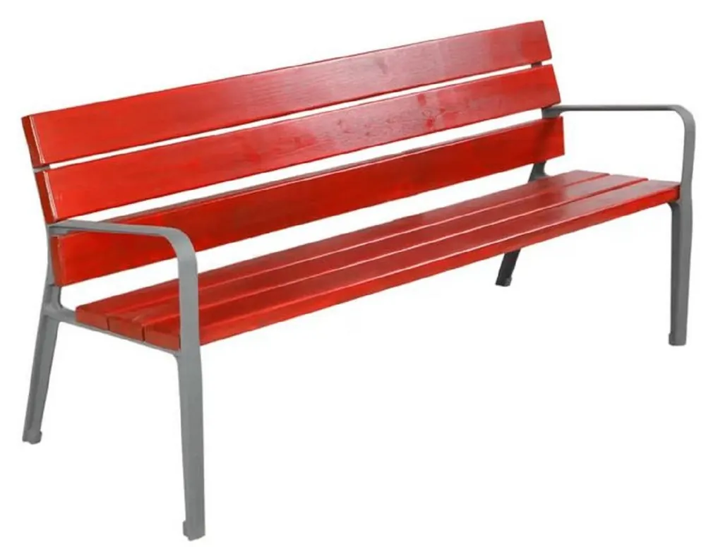 Heißes Angebot Casa Padrino Parkbank - Stadtbank mit Rückenlehne und Armlehnen Rot / Grau 180 cm