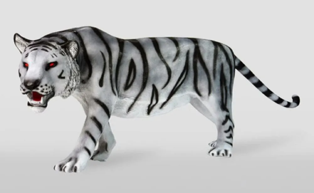 Casa Padrino XXL Deko Skulptur Tiger Weiß / Grau / Schwarz 250 cm Original