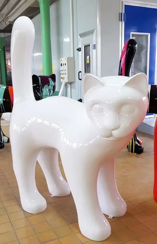 Handgefertigt Casa Padrino XXL Garten Deko Skulptur Katze Weiß 150 x H. 188 cm