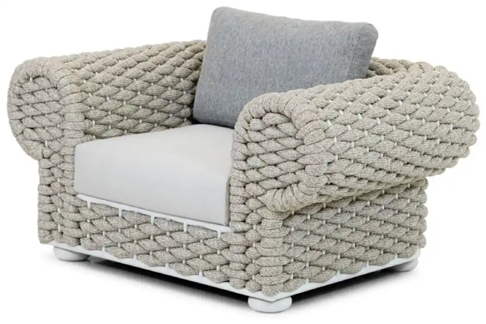 Premium Casa Padrino Luxus Gartensessel Grau / Beige / Weiß 135 cm