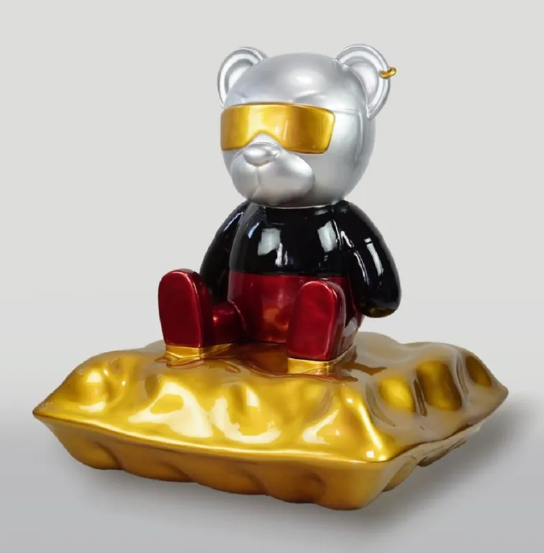 Casa Padrino XXL Deko Figur Teddybär mit Kissen Mehrfarbig H. 100 cm Top-Seller